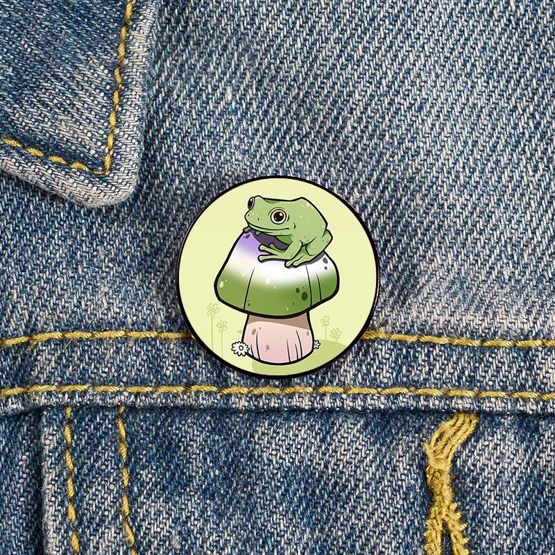 

Genderqueer Pride Mushroom Frog Pin Custom Brooches Shirt Lapel teacher Bag backpacks Badge Cartoon gift brooches pins for women