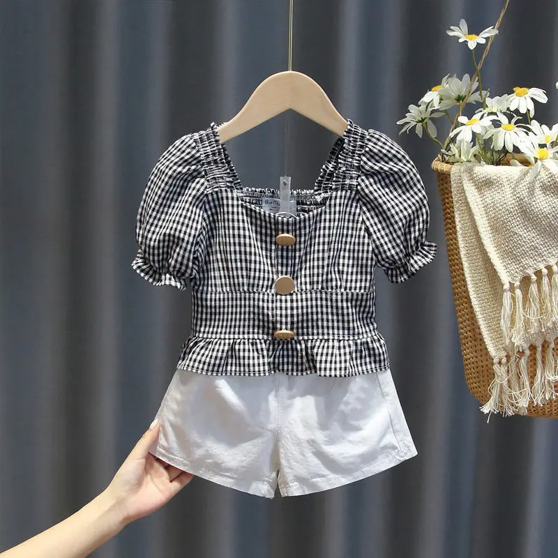 

Clothes Set For Girls T-shirt + short pant baby Girls Clothing Mesh Dress 2-8 years Old Girl Summer Children Clothes Set