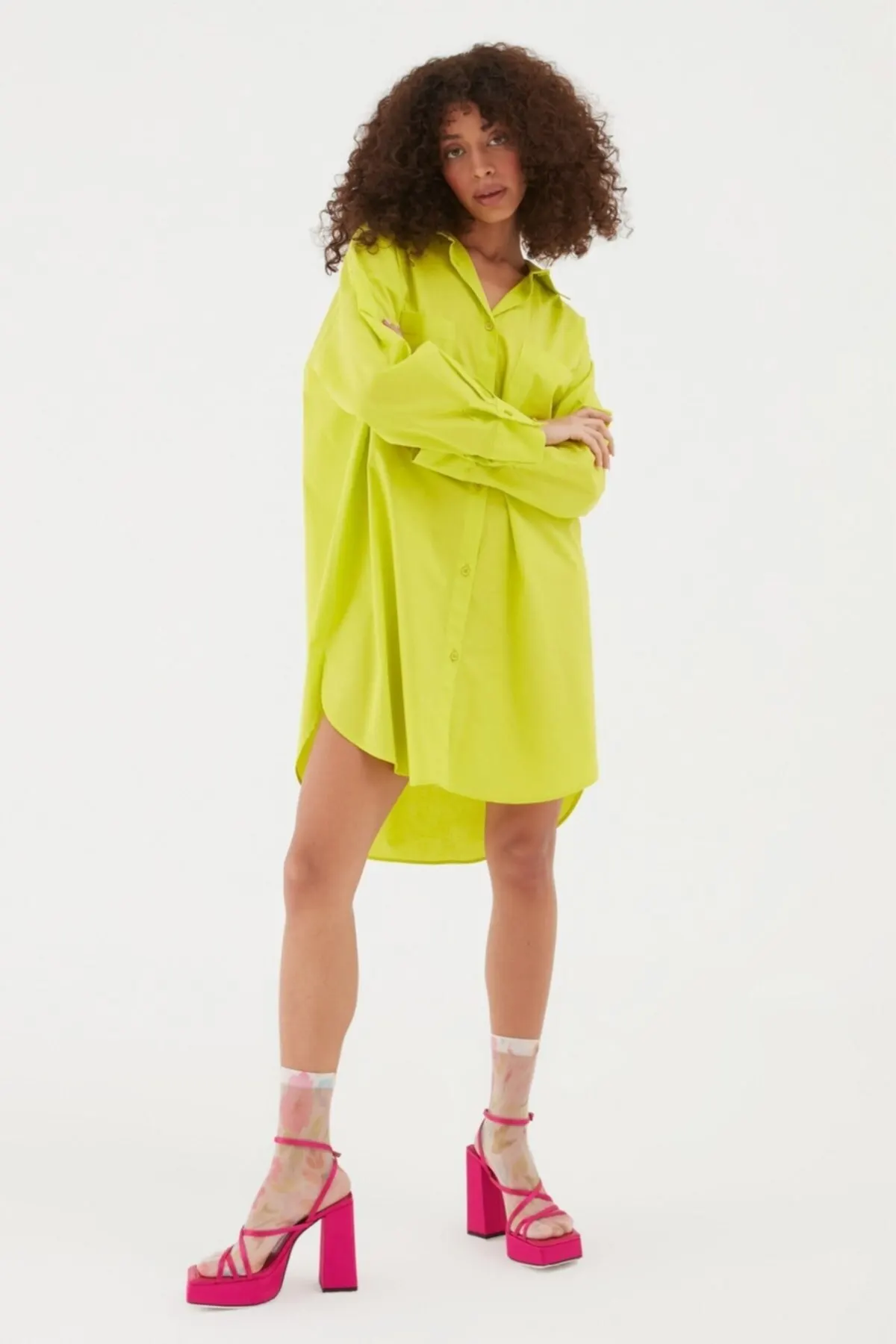 

Women's Dress Oversize Shirt Neon Yellow Elegant Fashion Casual Casual Casual Short Sleeve Summer Boho Beach Dress