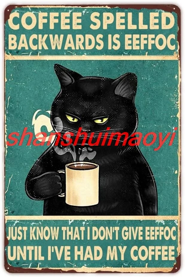 Кофе Spelled Backwards is Eeffoc - Забавные кухонные вывески Black Cat Decor Humor Ретро металлические