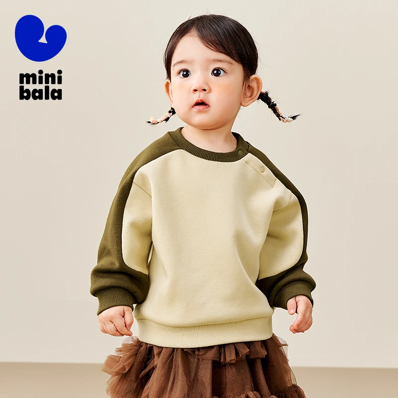 Mini Bala Long-Sleeved Tops for Boys and Girls 2024 New Winter Styles with Fleece-Lined Sweater