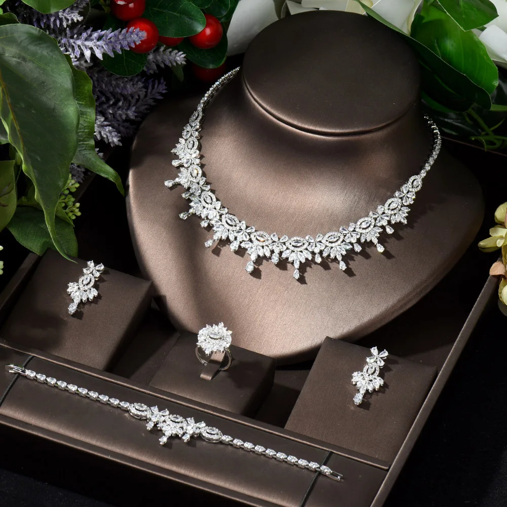 HIBRIDE Fashion Water Drop Necklace Earrings Ring Bracelet Woman Jewelry Set Wedding Party Gifts Accessoires bijoux Femme N-89
