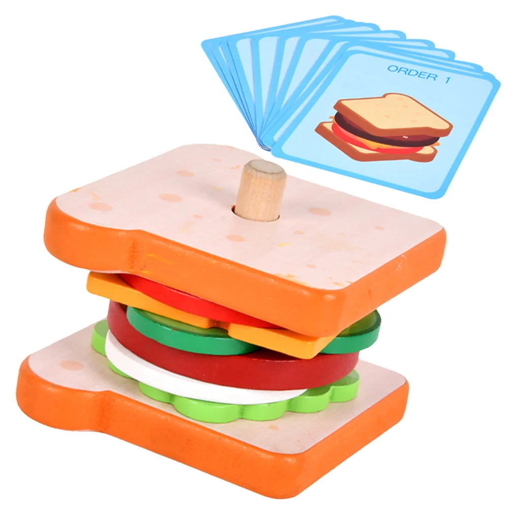 

Preschool Wood Game Burger Toy Wooden Jigsaw Puzzles Kids Decorative Stacking Cognition