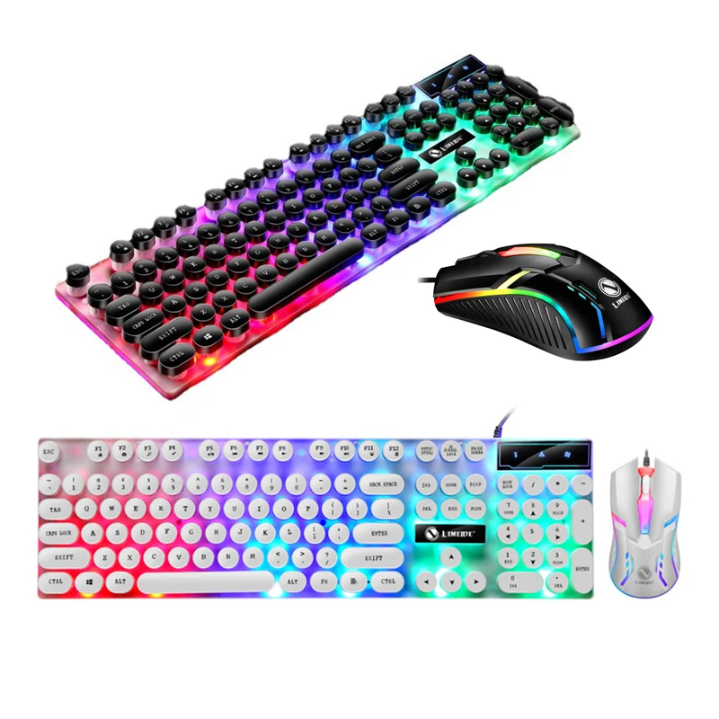 

USB Проводная игровая клавиатура и мышь, набор для ПК, радужная цветная светодиодная подсветка, игровая мышь и аксессуары для дома и офиса