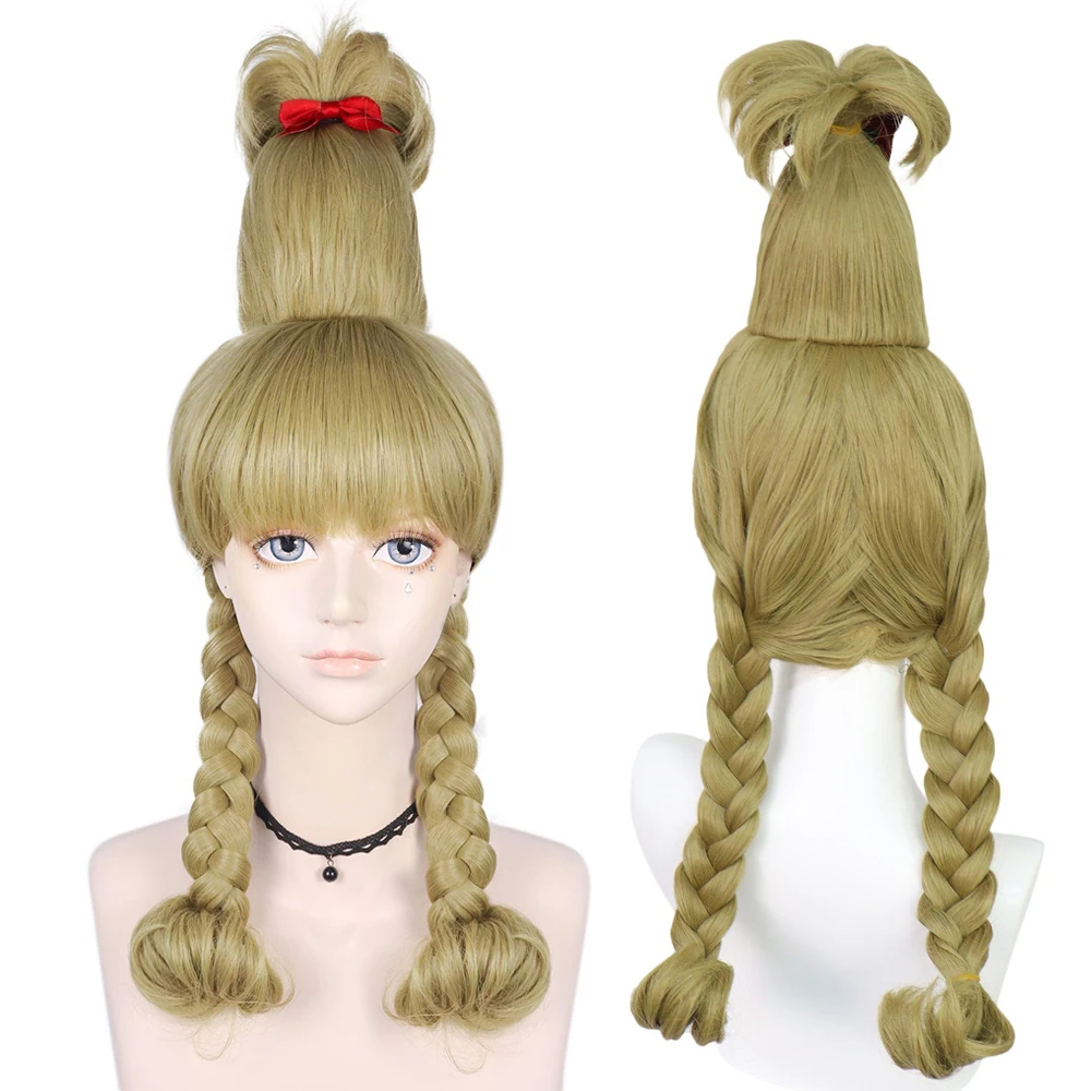 

Christmas Green Monster Cindy Lou Who Cosplay Wig Adult Women Ponytail Hair Heat Resistant Synthetic Wigs Halloween Party Prop