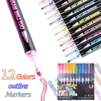 812 colorsset double line outline art pen fluorescent glitter art marker pens for card making birthday greetingpainting