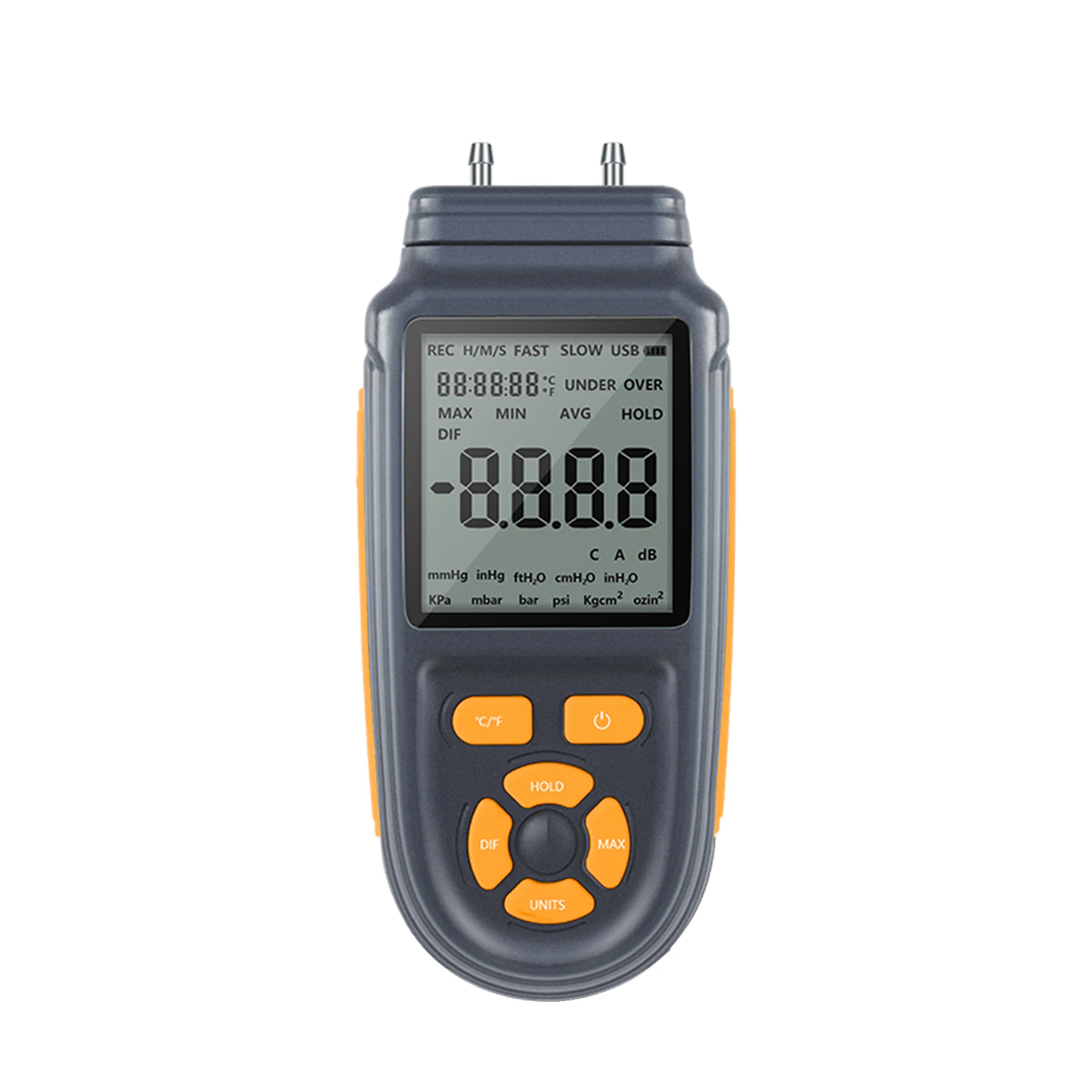 

Digital Manometer Dual Port Air Gas Pressure Tester Differential Pressure Gauge with LCD Display Battery or USB Cable Powered