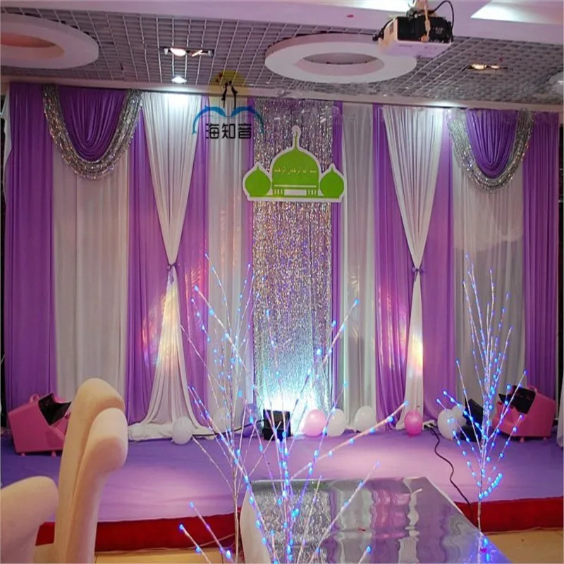 

2018 Lastest 3M X 6M Luxury Wedding Backdrop Stage Curtain With Bling Shiny Swags And Drapes Wedding Decoration