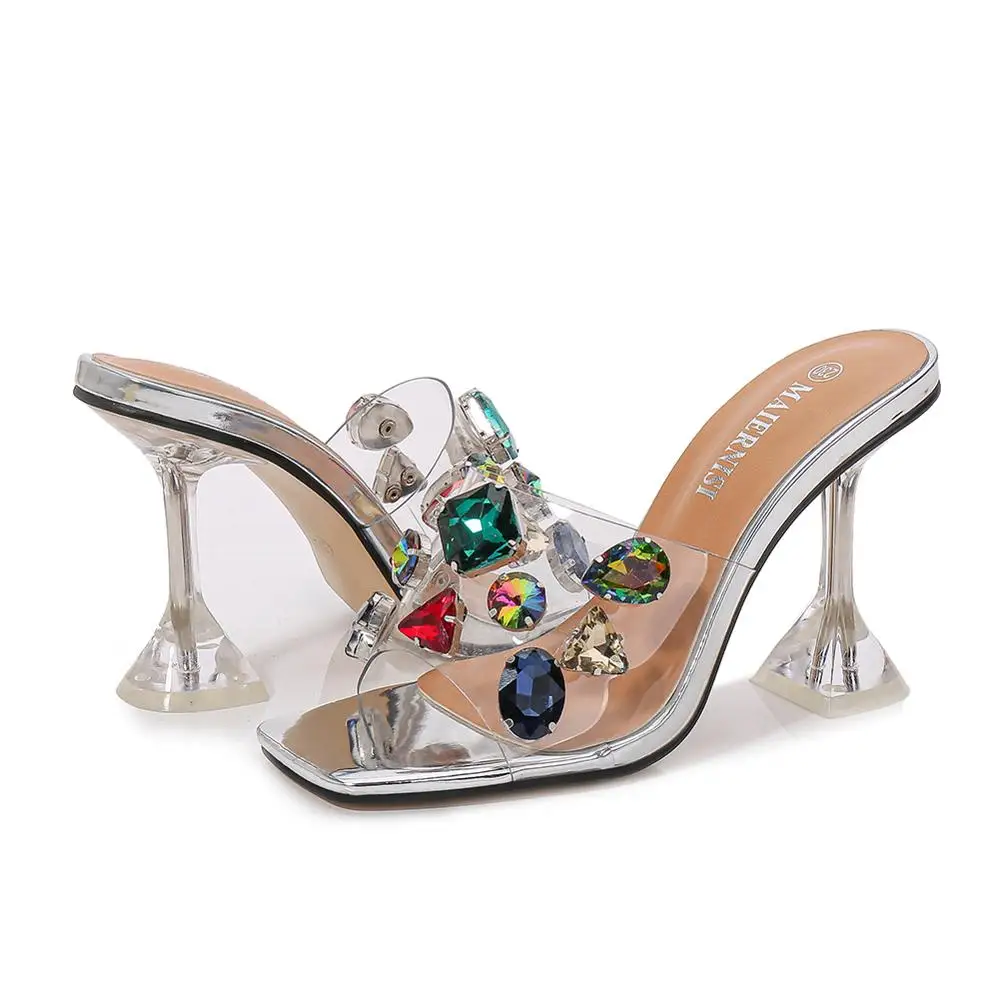 

Plus Size Slippers Women High Heel New Transparent Wine Glass Heel Rhinestones 2022 Party Slippers Women Slippers And Sandals