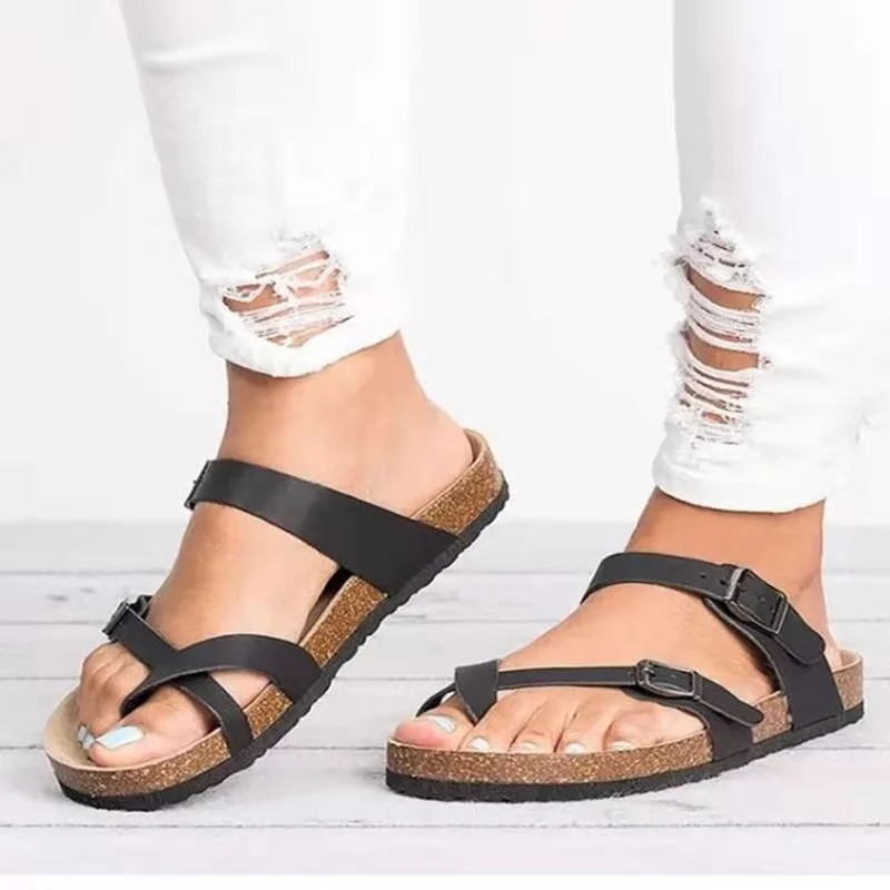 Roman Buckle Flats Gladiator Sandals Summer Lovers Flip Flops Outside Beach Slides Black Brown Beige