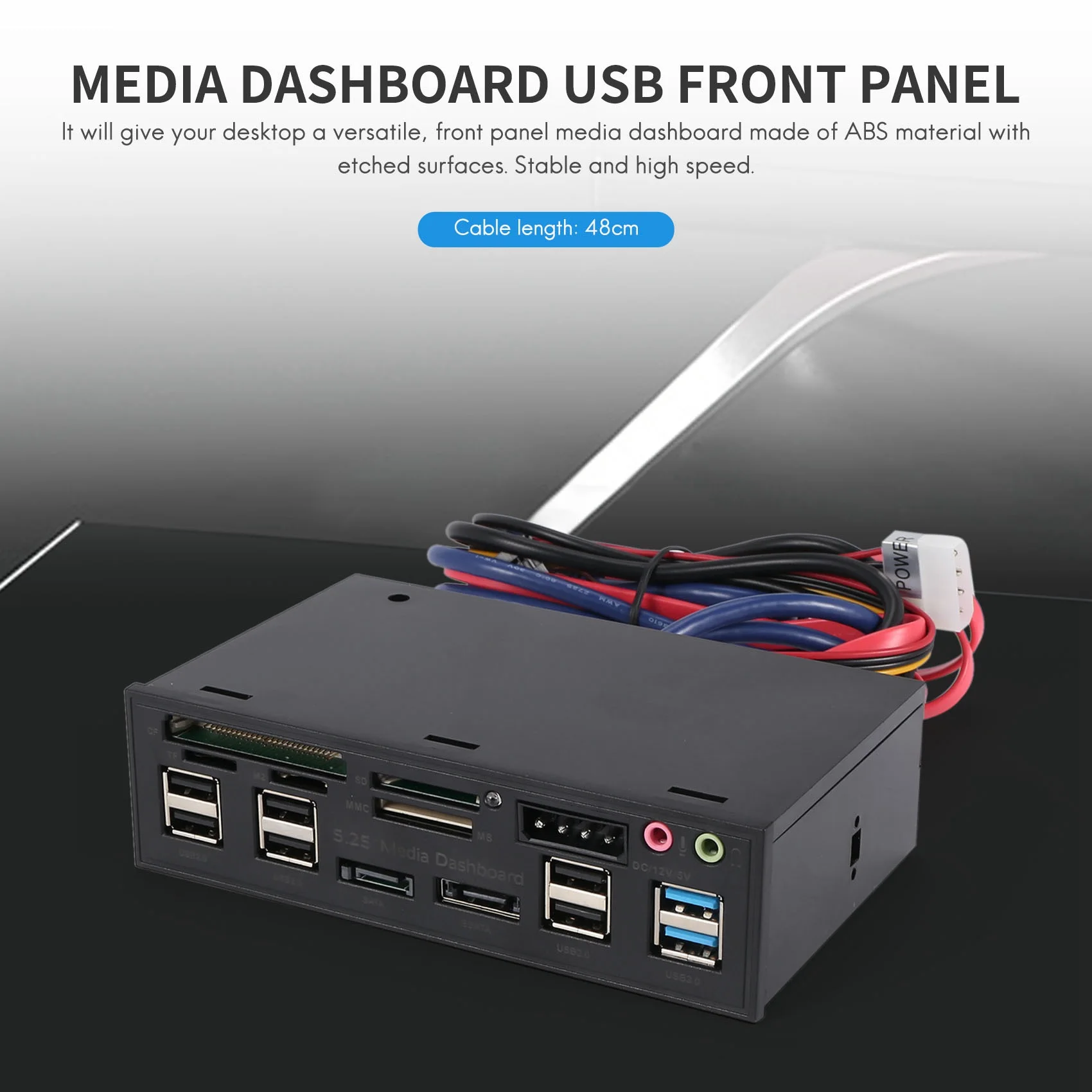 Multifuntion 5.25" Media Dashboard Card Reader USB 2.0 USB 3.0 20 pin e-SATA SATA Front Panel