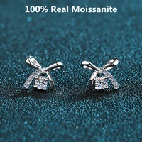 sterling silver bow earrings 0 1ct 0 5ct moissanite diamond stud earrings 14k white gold bowknot earring for women birthday gift