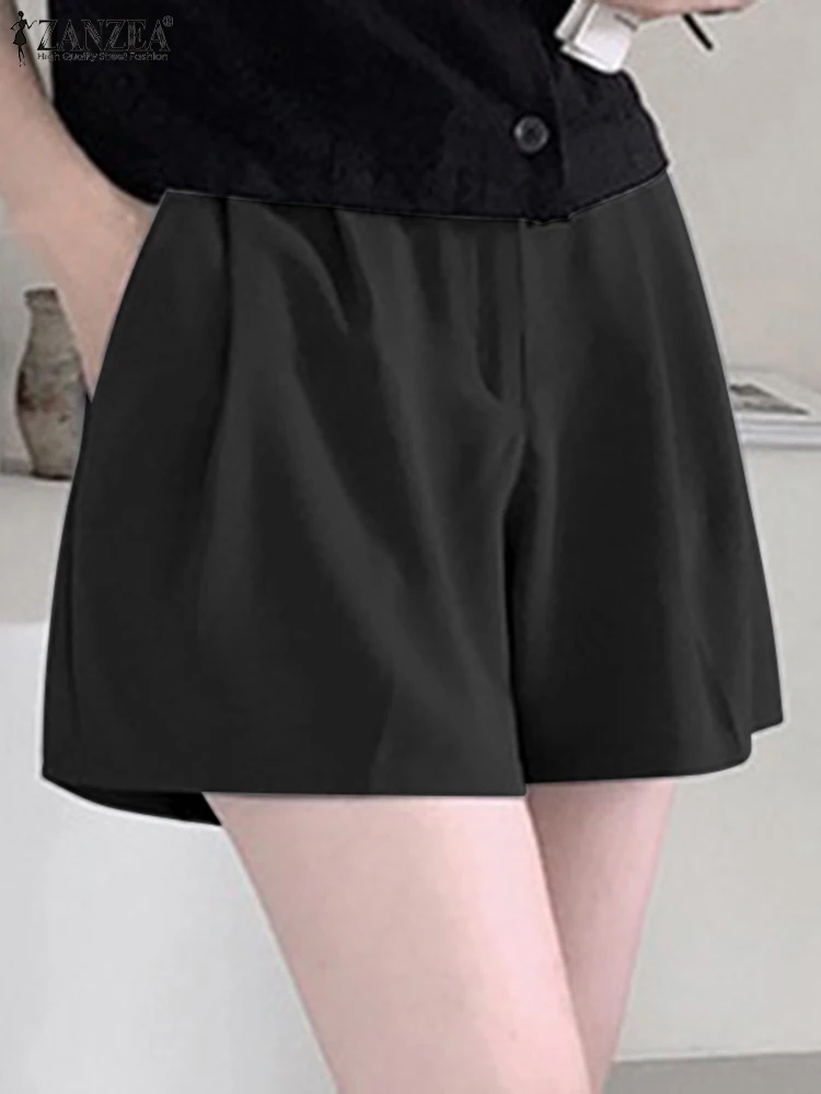 

ZANZEA Fashion Summer Elastic Waist Shorts Women Elegant Solid Work Pants Female Holiday Trousers Oversize Casual Loose Shorts