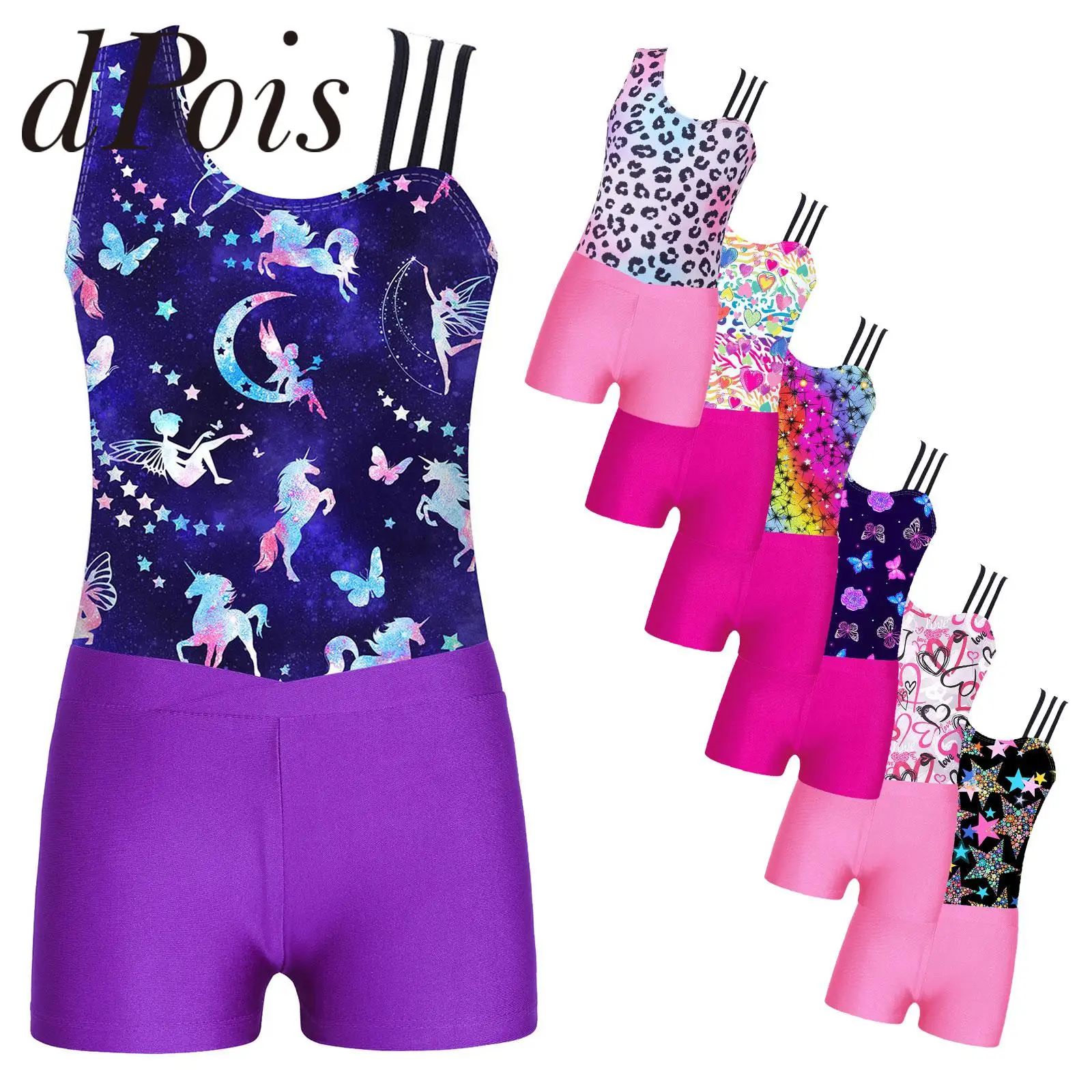 

Children Ballet Gymnastics Outfits Kids Girls Printed Tutu Leotard with Shorts Gymnastics Jumpsuit for Girls Skating Bodysuit