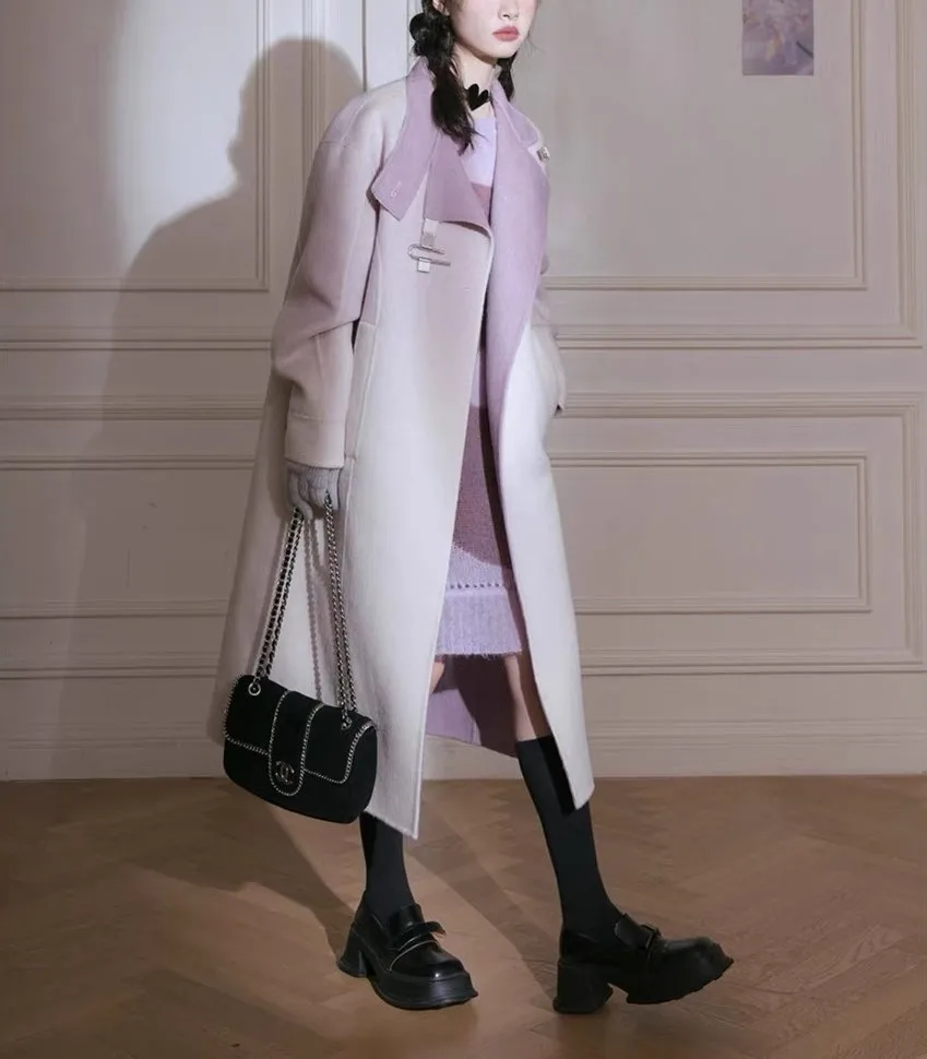 

Женское шерстяное пальто с градиентом, дизайнерское длинное пальто с плотной текстурой в стиле ретро, Осень-зима 2023