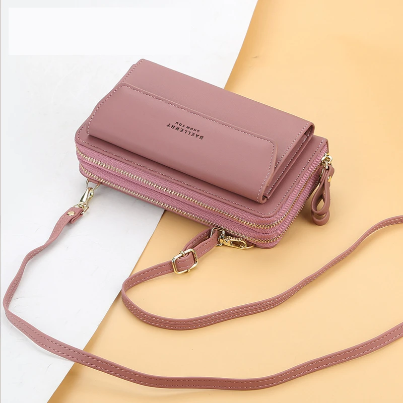 Fashion Long Ladies Wallet Double Credit Card Holder Zipper Coin Purse Mobile Phone Bag Women's money Bag Messenger Shoulder Bag