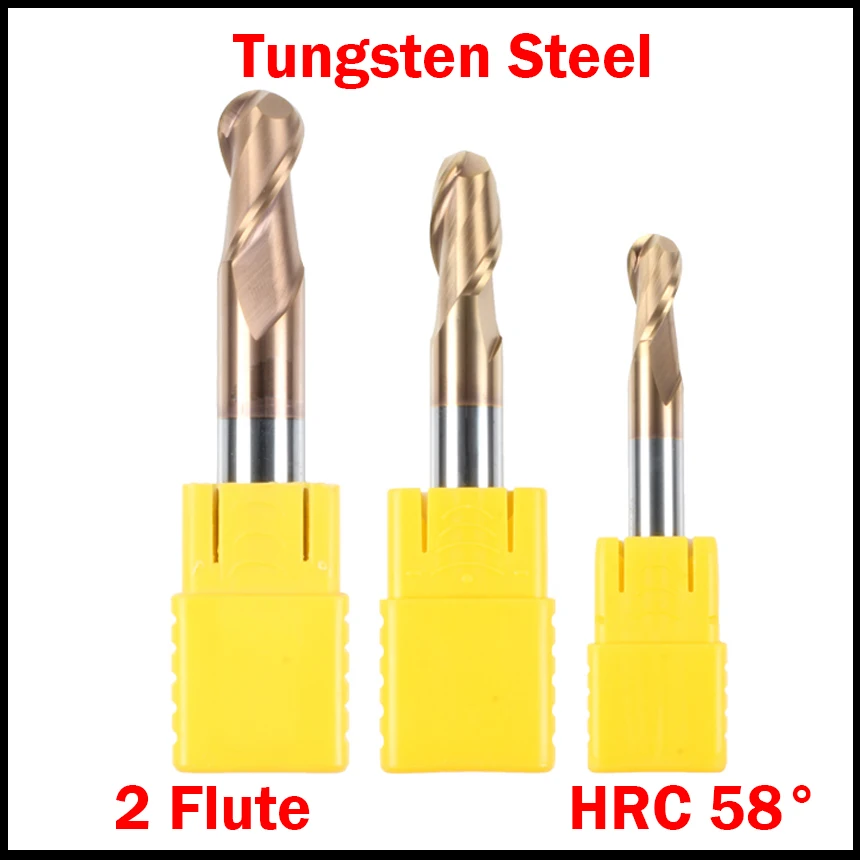 

R1.5 R2 R2.5 R3 100mm Longer Length Tungten Alloy 2 Flute HRC58 CNC Cutting Tool Router Bit Ball Nose End Mill Milling Cutter