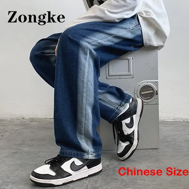 

Zongke Patchwork Straught Jeans For Men Clothings Cargos Pants Mens Jeans Street Wear Chinese Size 2XL 2023 Spring New Arrivals