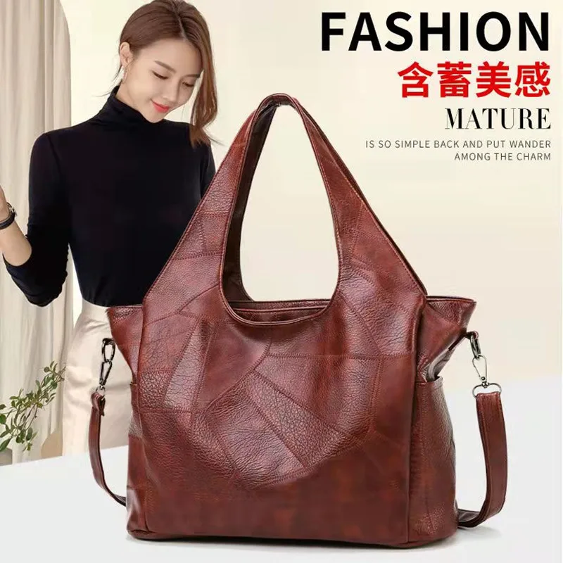 Купи Large Capacity Soft Leather Handbag Retro Fashion All-match Shoulder Tote Bag New Leather Texture Messenger Bag за 839 рублей в магазине AliExpress