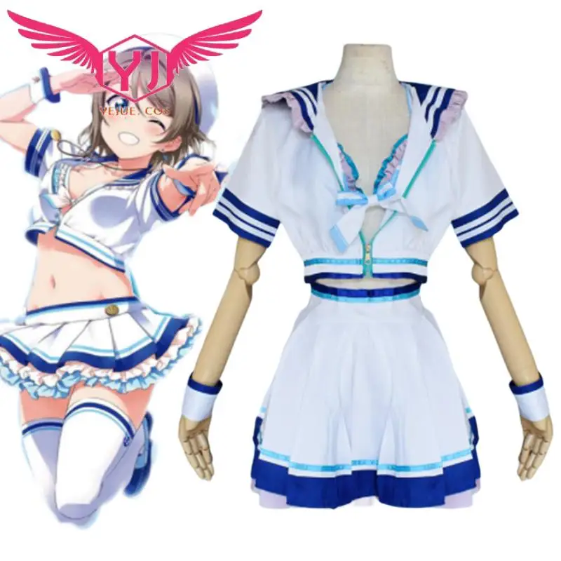 

Lovelive!Sunshine!School Idol Festival Watanabe You Cosplay Costume Sailor Set with Hat Girls Sailor Uniform Swimsuit