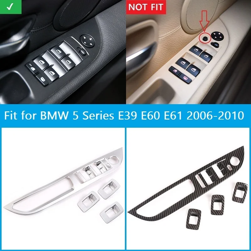 

4 Pcs ABS Chrome Carbon Fiber Car Interior Car Inner Window Lifter Switch Button Trim For BMW 5 Series E39 E60 E61 2006-2010