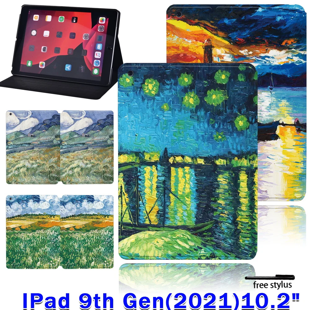 

Складной кожаный чехол-подставка для планшета Apple iPad 10,2 дюйма 9-го поколения серии 2021 с рисунком + Бесплатный стилус