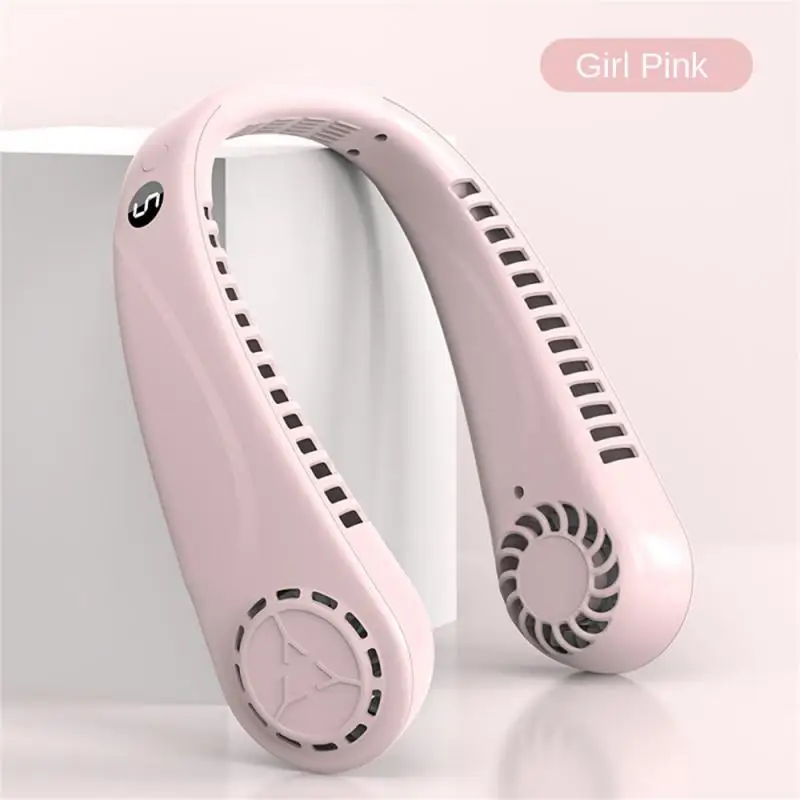 

Portable Leafless Neck Fan Led Digital Display Five-gear Wind Speed Portable Small Fans 5w Pink Usb Charging Fans 360 Full Area