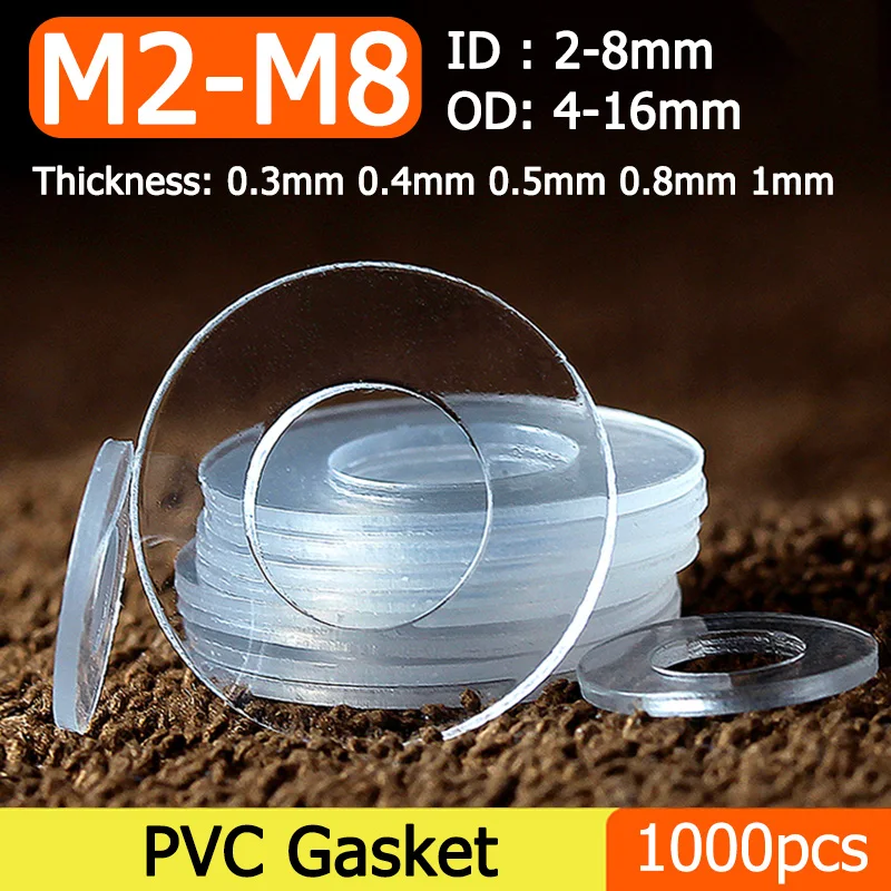 

500/1000pcs M2 M2.5 M3 M4 M5 M6 M8 Soft Hard PVC Washer Transparent Thin Plastic Clear Shock-proof Gasket Insulation Ring Spacer