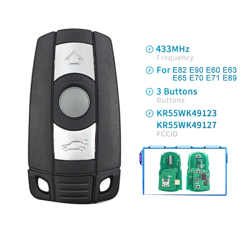 

Car Remote Smart Key for BMW 1/3/5/7 Series E90 E91 E92 E60 Car Keyless Control ID46 PCF7945 Transmitter Chip 433Mhz