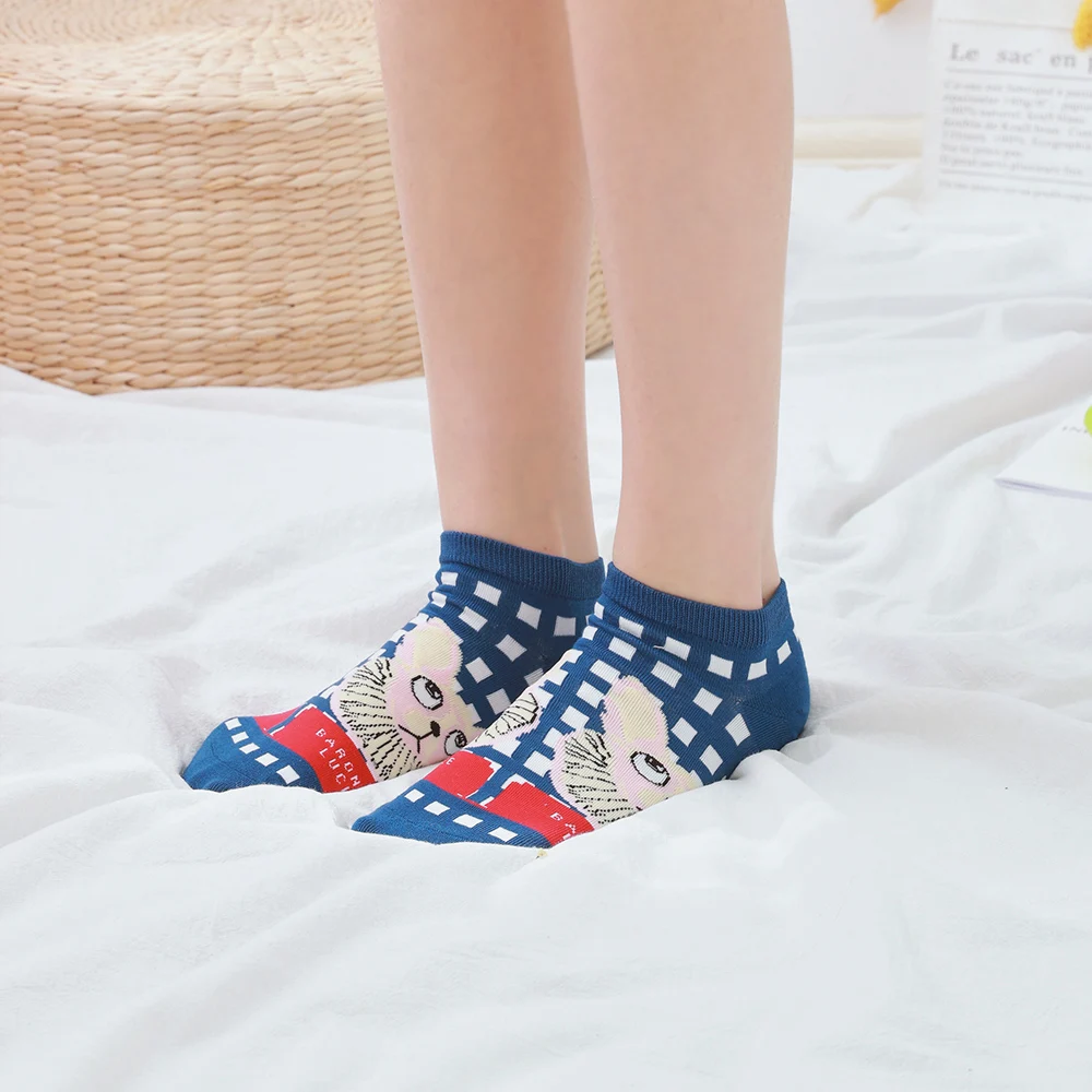 Original Tide Brand Lolita Vintage Lllustrated Socks Cute Cartoon Cat Cotton Preppy Style Men's And Women's Low Top Boat Socks