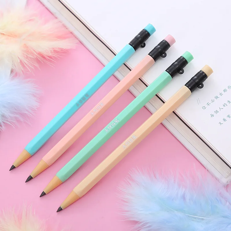 2Pcs Blue Pink Eternal Pencil for Writing Drawing Solid Colo