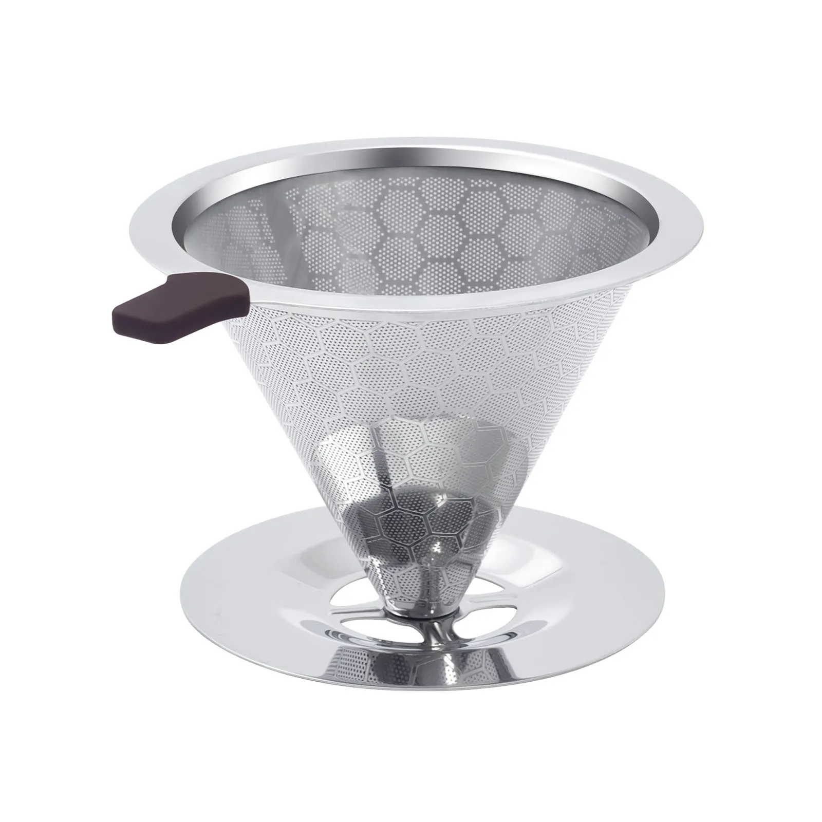 

Coffee Funnel Filter Cone Pour Over Dripper Mesh Cup Paperless Stainless Steel Coffee Maker with Holder Espresso Accessories