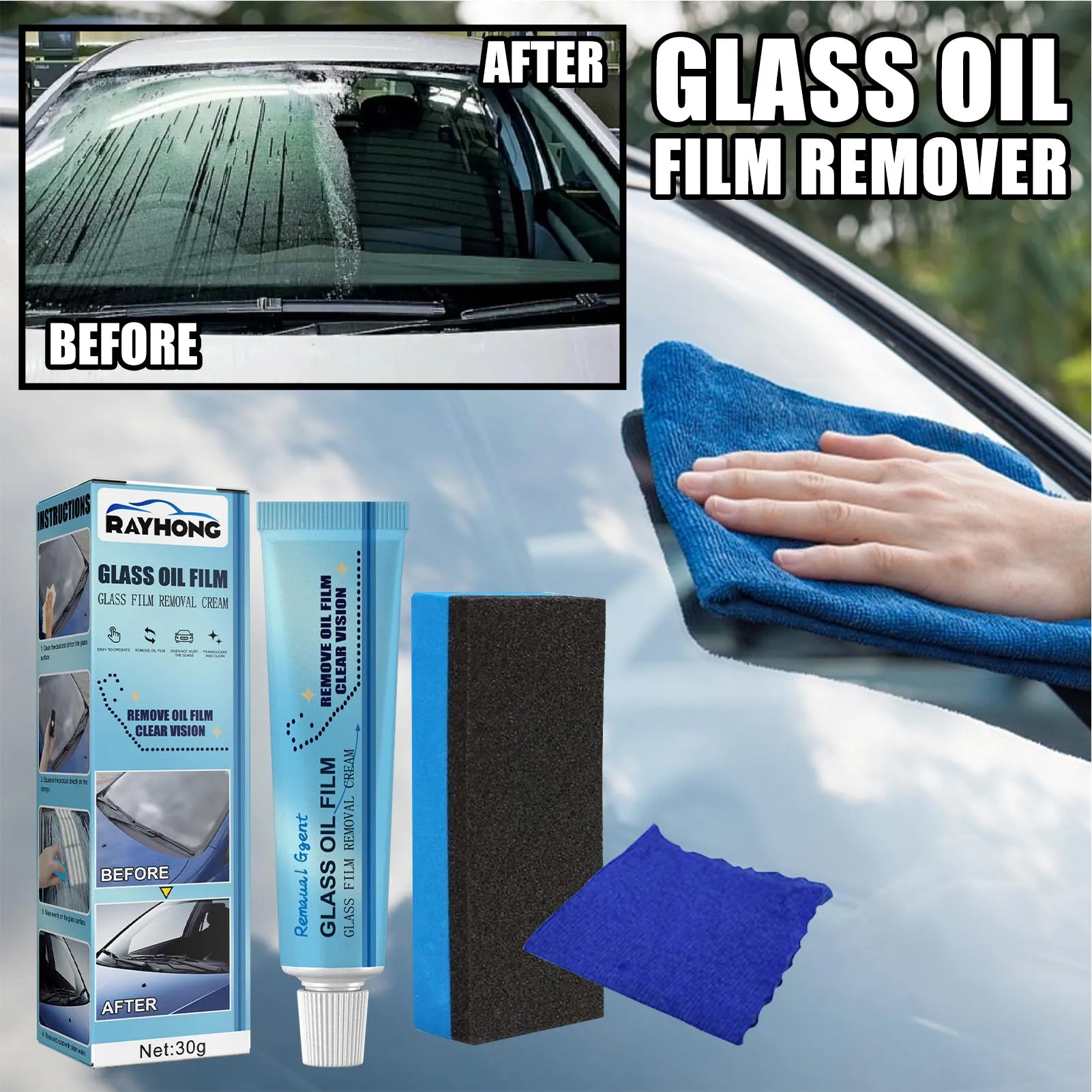 30g Glass Oil Film Removing Car Windshield Oil Film Clean Polish Paste Remover For Bathroom Car Window Front Windshield