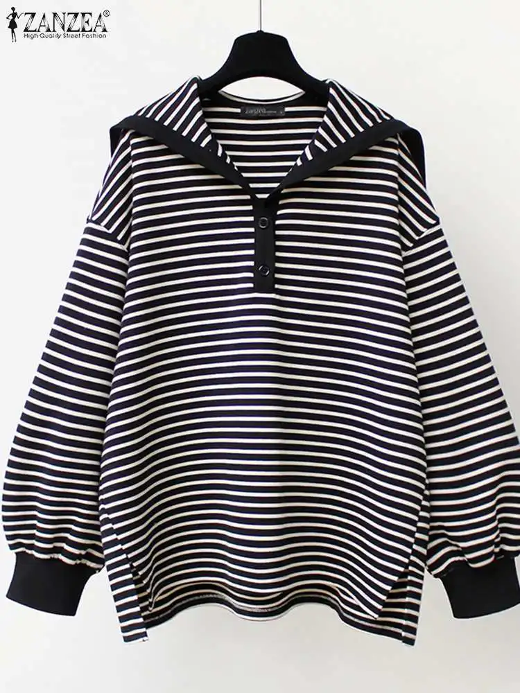 

Women Office Lady T Shirts 2023 ZANZEA Long Sleeve Lapel Neck Party Shirts Vintage Striped Loose Blouse Tops Blusas Femininas