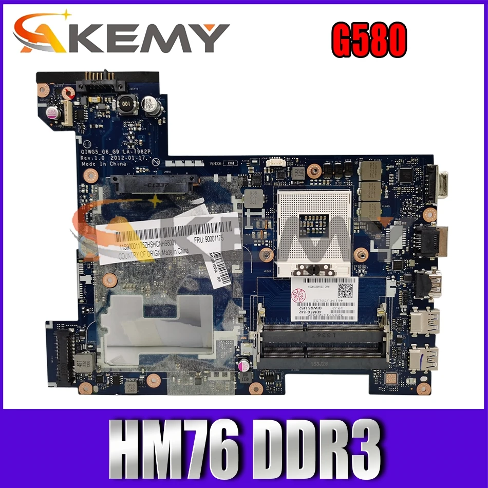 

Akemy QIWG5_G6_G9 LA-7982P материнская плата для ноутбука Lenovo G580 материнская плата PGA989 HM76 DDR3 100% протестированная работа