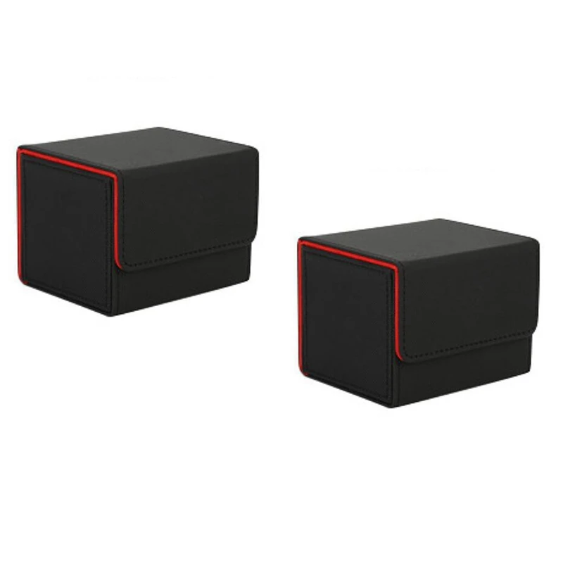

2X Card Box Side-Loading Card Box Deck Case For Mtg Yugioh Card Binder Holder 100+,Black Red
