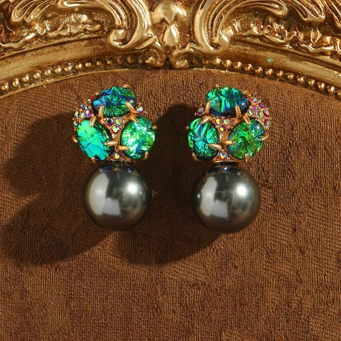 Серьги-гвоздики LOVE GREEN LIVE GREEN с опалом и жемчугом