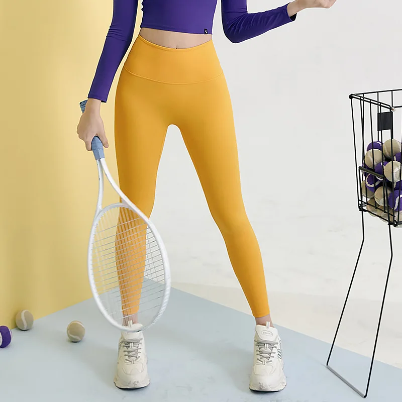 Lulufitness Yoga Leggings Pants Women Push Up Tight Solid Elastic Sports Sexy Nylon High Waist Seamless Scrunch Naked Gym Pants