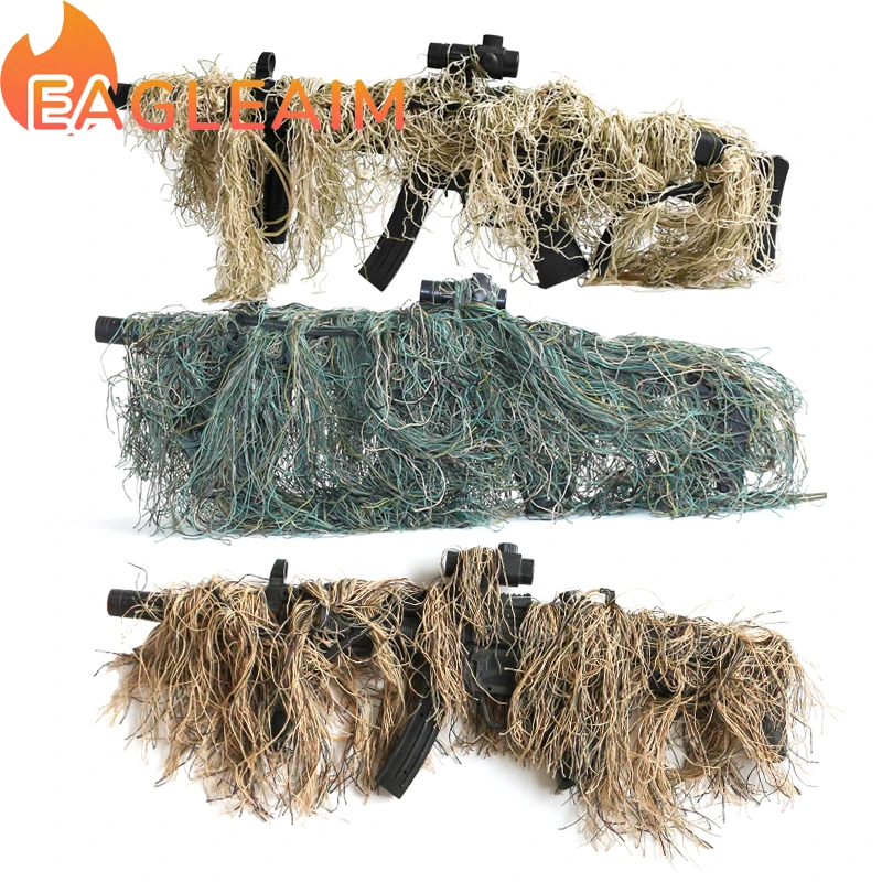 4 Feet Ghillie Rifle Wrap Cover Wrap Camo,Desert/Jungle/Snow Camouflage Ghillie Netting Blind Ropes Elastic Strap Gun Wraps