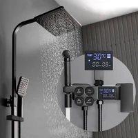 led digital smart thermostatic shower set bathroom wall mount hot cold water control faucet booster nozzle bath accessories