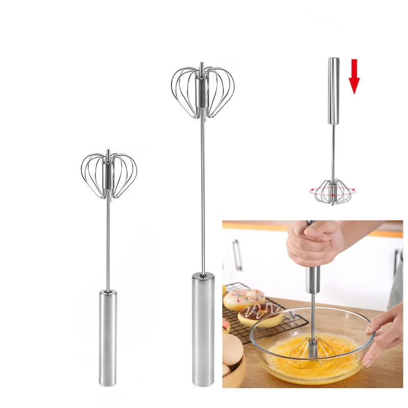 

Egg Tools 304 Stainless Steel Egg Whisk Manual Hand Mixer Self Turning Egg Stirrer Semi-automatic Egg Beater Kitchen Accessories