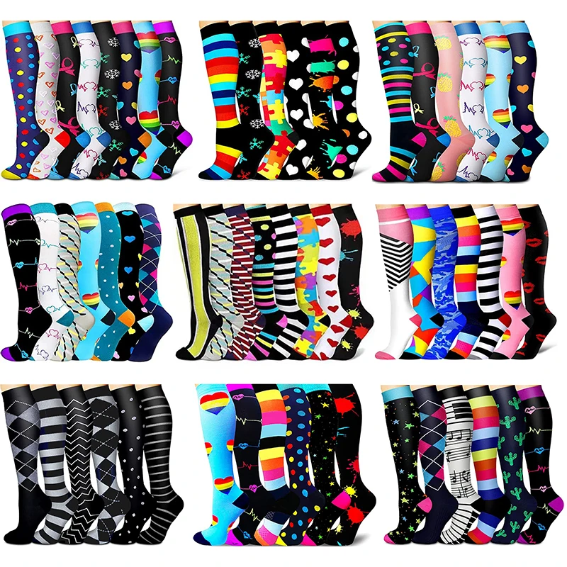 3/5/6/7/8 Pairs Lot Pack Women Men Elastic Sports Climbing Cycling Beautiful Leg Compression Socks Stockings Running Nurse Sox