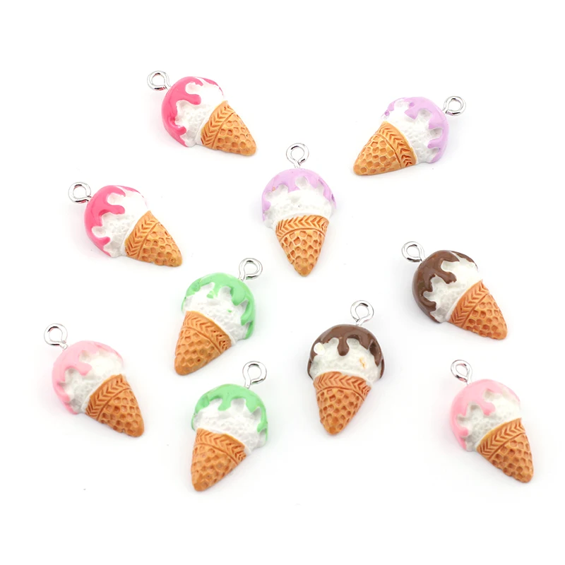 10pcs 23mm Ice Cream Cone Food Charms Cute Resin Pendants Charms for Earrings Necklace Jewelry Making Accessoried Diy Supplies