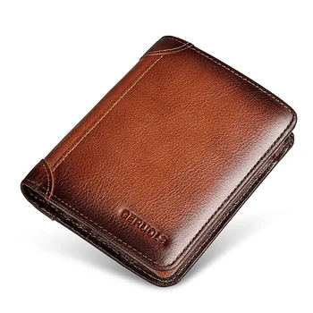 Classic Men's Wallet Credit Card Holder Genuine Leather Wallets for Men Women Vintage Vertical RFID Bank  Card Holder Purses 1