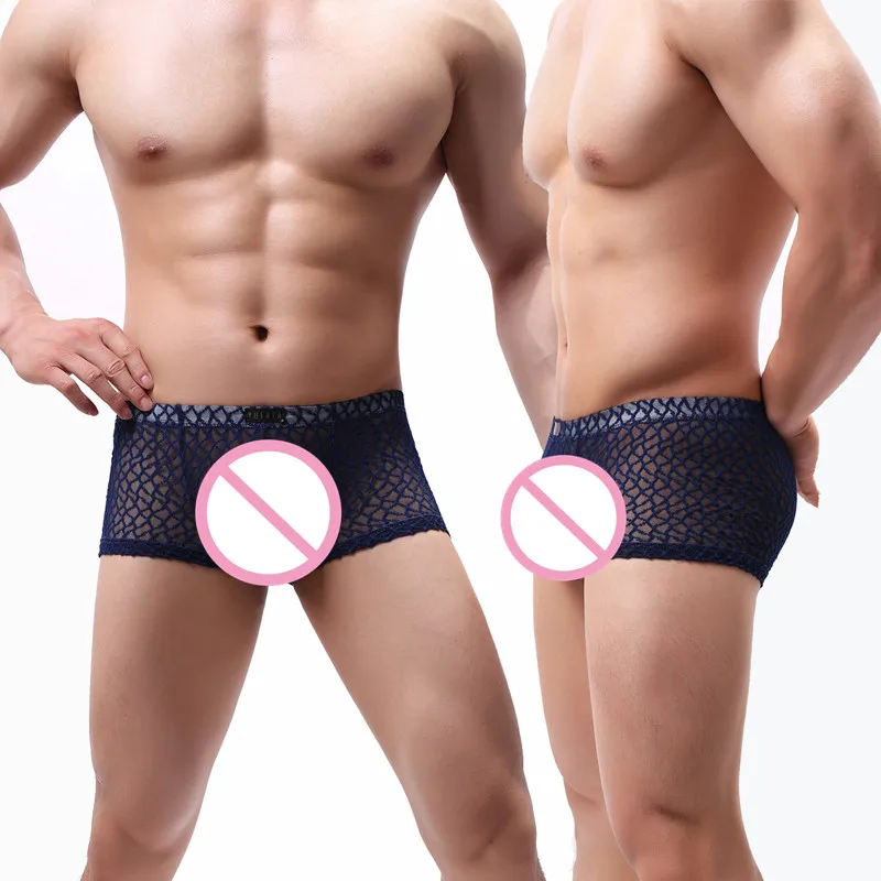 

Men's Sexy Sheer Lace Shorts Panties Brand U Convex Pouch Mens Boxershorts Transparent Underwear Boxers Men Hombre Lace Boxers