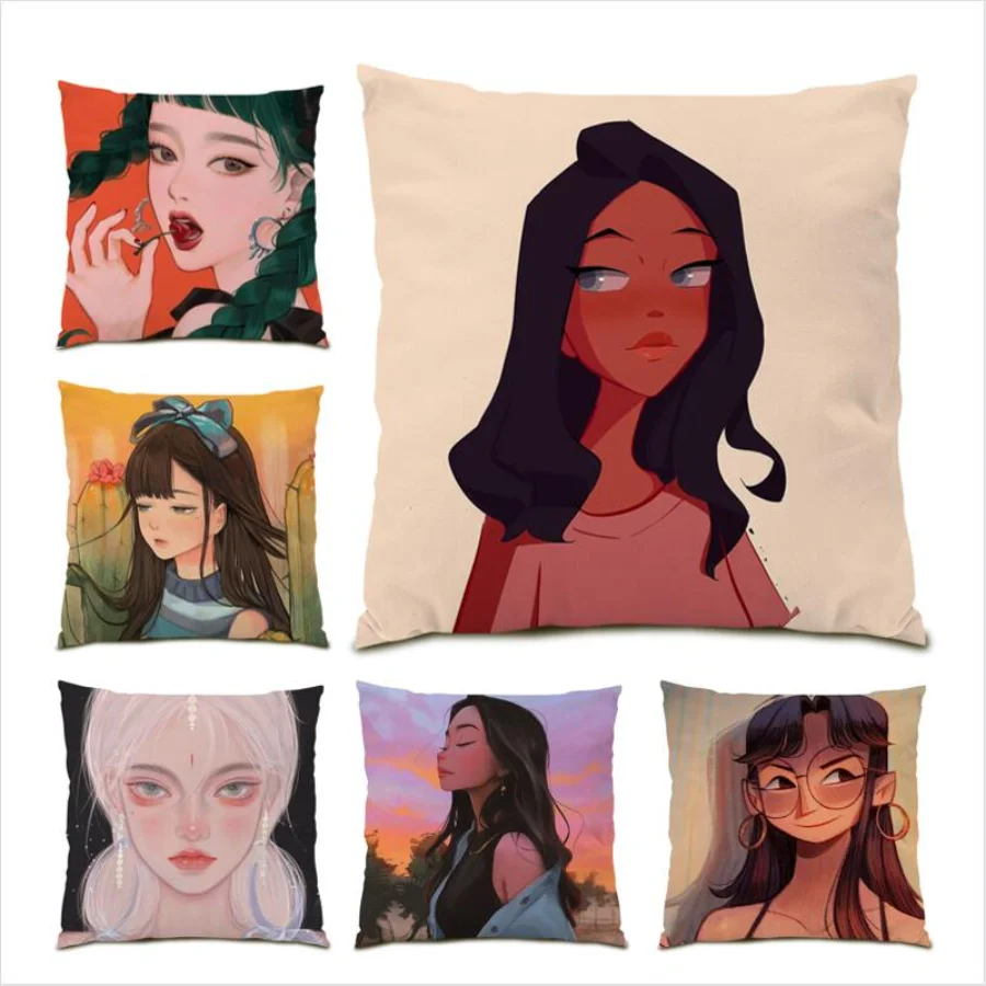 

Living Room Decoration Pillow Cover 45x45 Anime Cartoon Beautiful Girl Bed Kawaii Gift Poster Cute Home Decor E0516