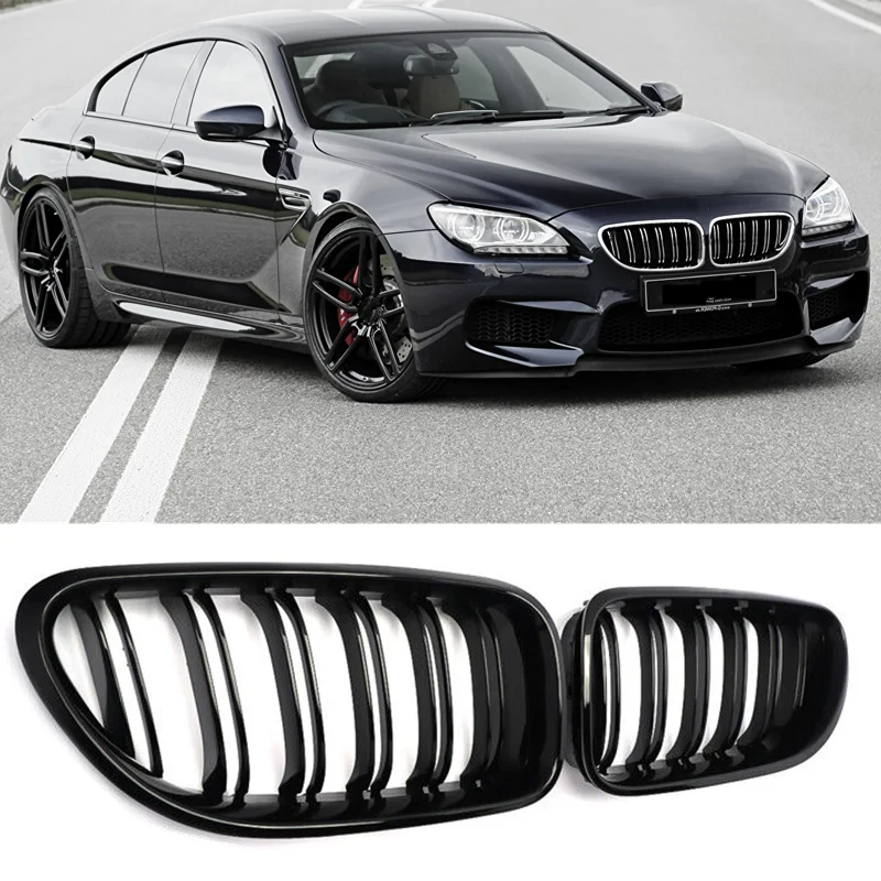 

Пара решеток переднего бампера с двойной планкой для BMW F06 F12 F13 6 серии M6 2012-2018 глянцевая черная передняя решетка радиатора автомобильные аксессуары