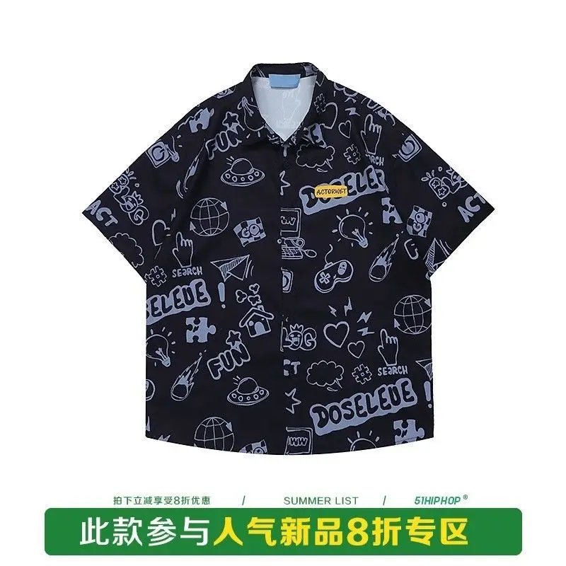 Fashion Original Print Loose Beach Short Sleeve Shirt Male Summer Outdoor Street Versatile Men And Women Flower Shirt A3408
