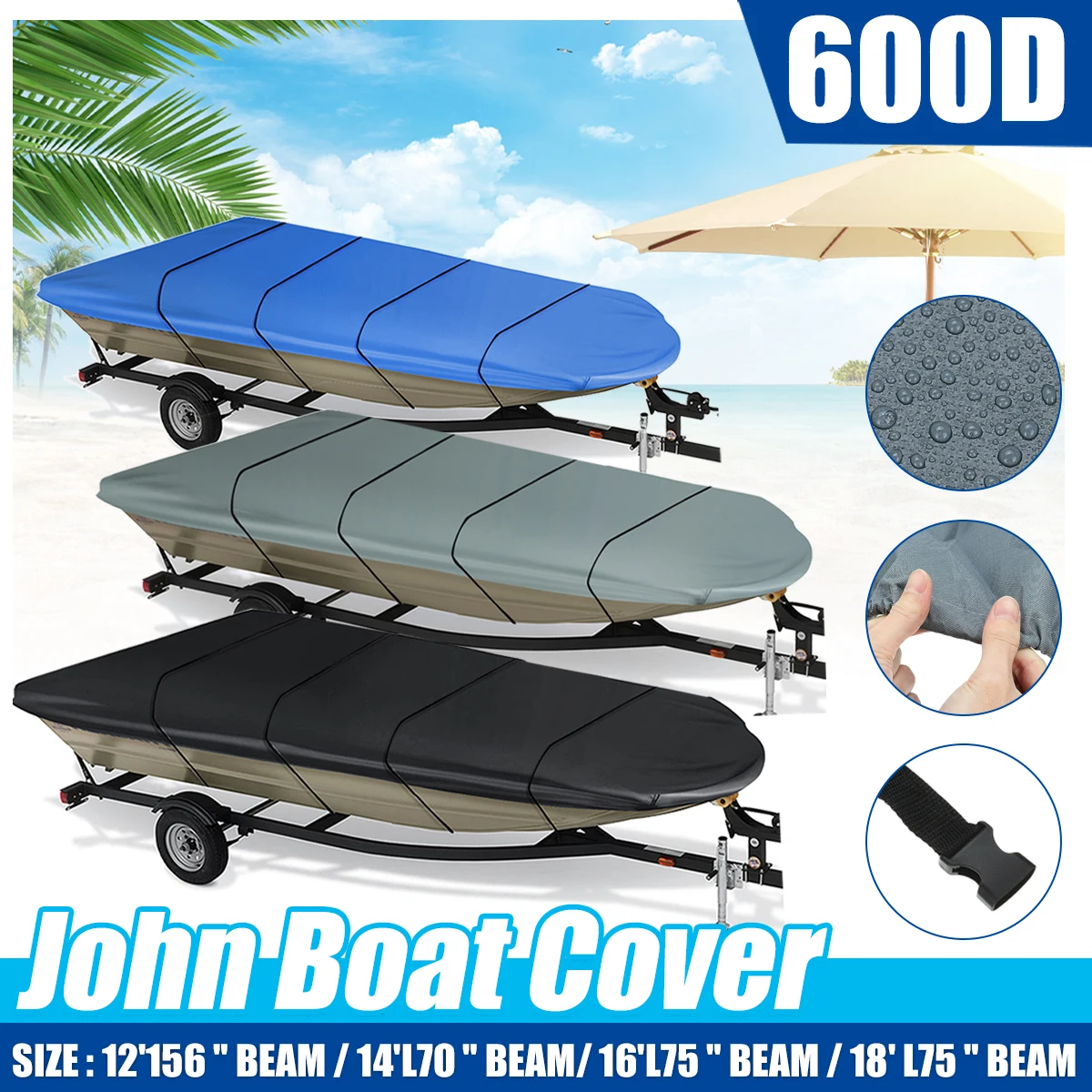 12'L -18'L Heavy Duty Trailerable Jon Boat Cover Boat Cover Winter Snow Cover 600D Waterproof Sunshade Dustproof Marine Cover
