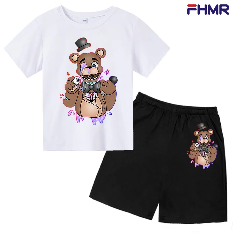 

Fnaf T-Shirt + Shorts 2022 Summer Boy Sets Cute Freddy Urban Clothes Anime Kids Clothes Girls Tops Baby T-Shirt Short sleeve